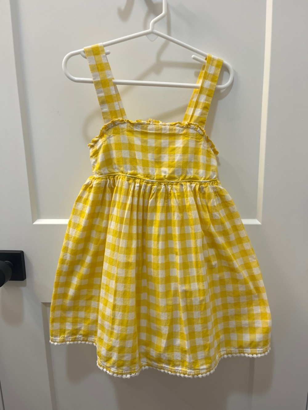 Sigrid Olsen Kids Dress Yellow & White Plaid Sundress Lined Crochet Trim Size 4